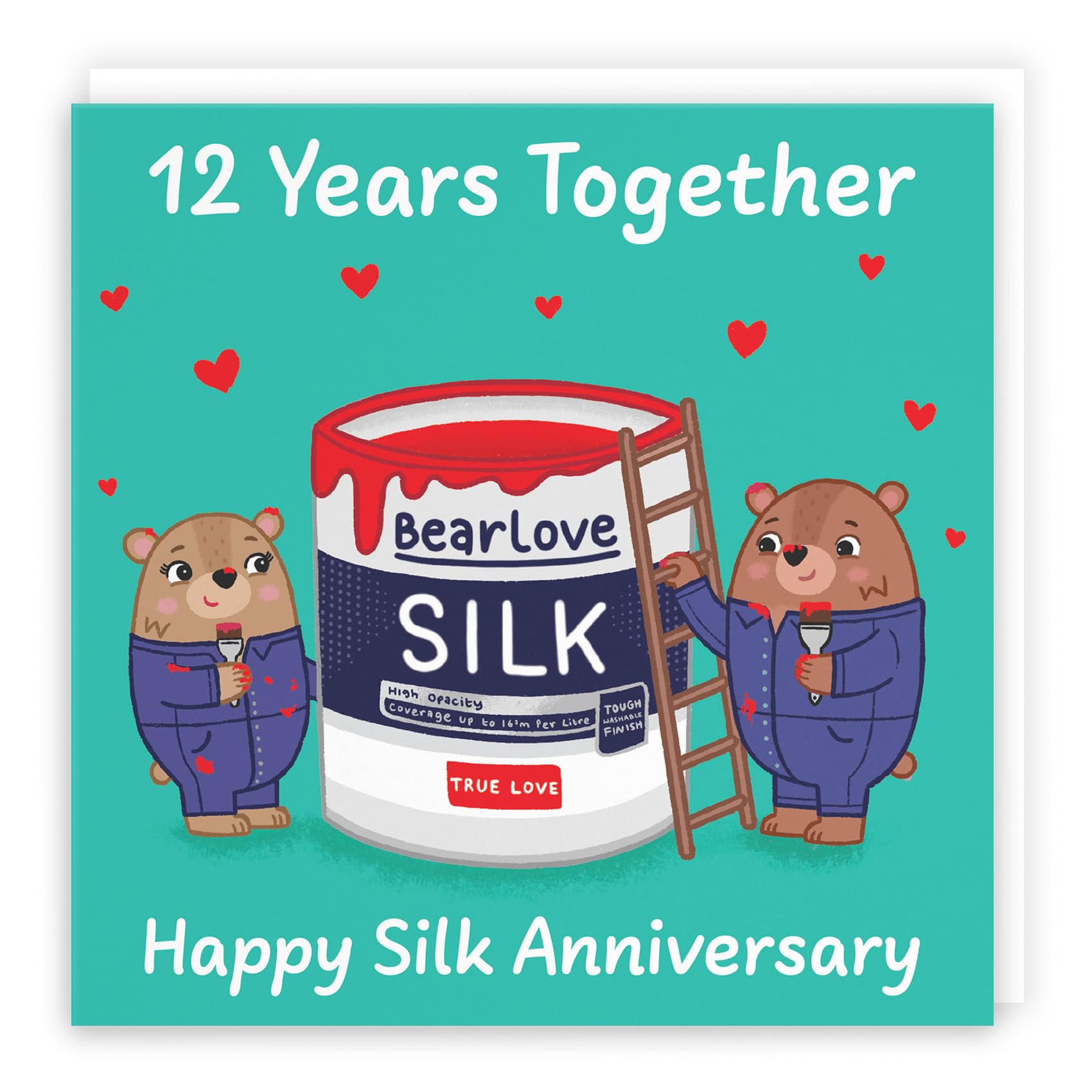 Hunts England - Cute 12th Anniversary Card - Silk Anniversary - Bears - 12 Years - For Him, Her, Couple, Men, Women - Love Story Collection