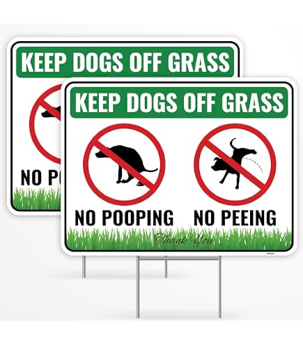 2 Pack No Dog Poop Signs For Yard - 12x6 Inch Double Sided PLEASE KEEP OFF THE GRASS Sign, Heavy Duty Aluminum