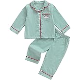 Kuriozud Kids Toddler Boy Christmas Pajamas Long Sleeve Button Down Shirt Top and Pants 2pcs Pjs Sets Sleepwear