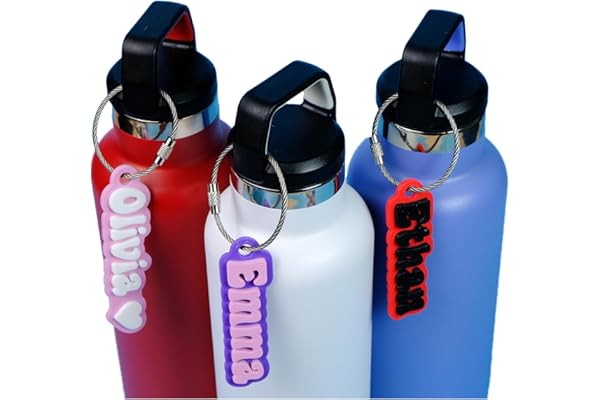 Personalized Water Bottle and Bag Name Tag Groovy Font, Hard Plastic Luggage Label Custom Nametag, Bulk Discounts