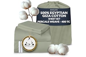 Sweave 100% Egyptian Cotton Percale Sheets Full Size - Genuine Luxurious 400 Thread Count - Naturally Crisp, Breathable, Skin-Friendly & Cooling - Softer After Each Wash - Oeko-TEX Certified Giza