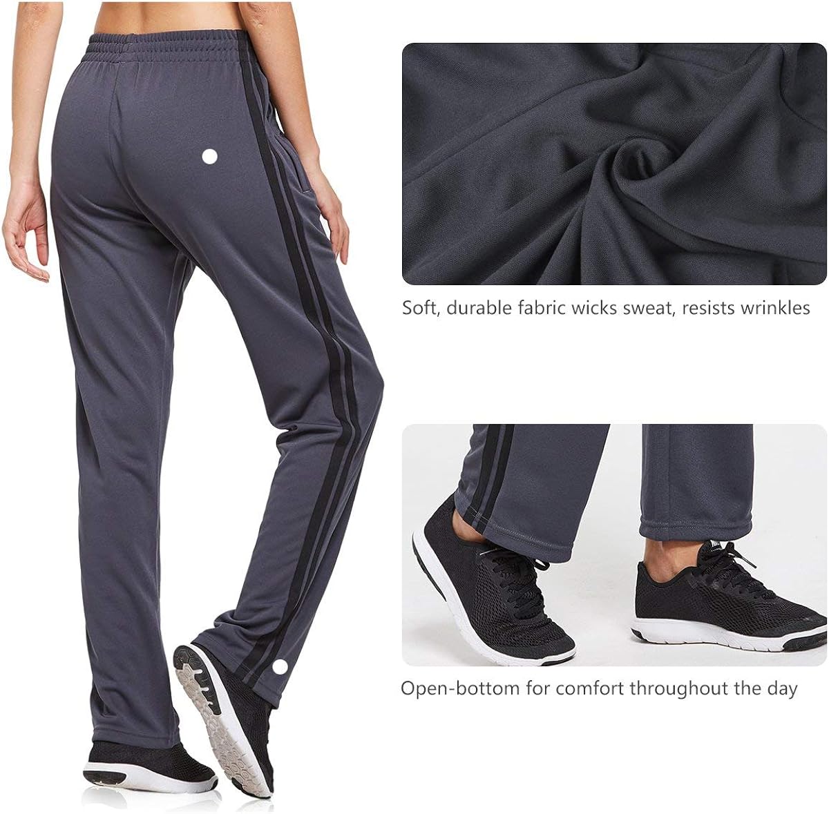 BALEAF Women's Track Pants Athletic Sports Sweat Pants Open Leg Jogger Sweatpants Zippered Pockets Lounge: Clothing