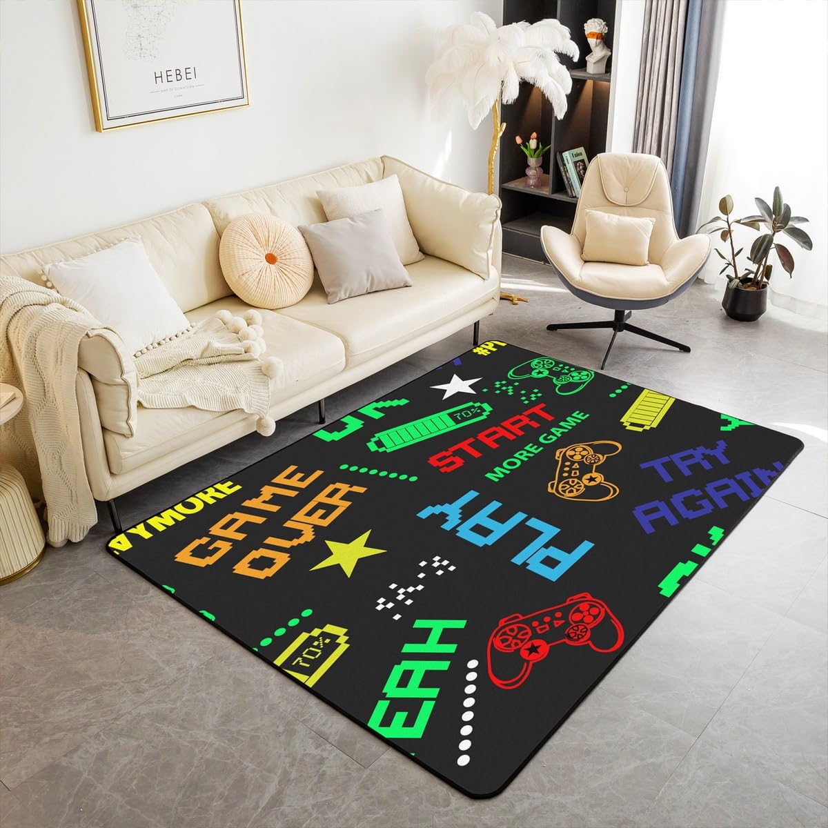 Loussiesd Gamer Rugs for Living Room Bedroom Non Slip Area Rug Kids Boys Girls Video Game Gamepad Carpet Area Rug Carpet for Kitchen 150 * 200cm