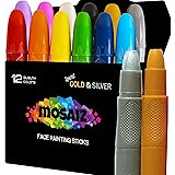Mosaiz Face Paint kit for Kids, 12 Colors face Paint Crayons, Washable Paint Sticks for Clown Makeup or Halloween Makeup, Wat