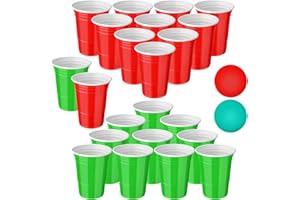 Acellegic 22 Pcs Party Game Christmas Cup Set Team Naughty or Nice 16 oz Red Green Beer Cups with 8 Balls for Xmas Indoor Out