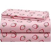 Urban Lifestyle 4 Piece Sheet Set, Including Top Sheet, Fitted Sheet and 2 Pillow Cases, Pink Strawberry, Full