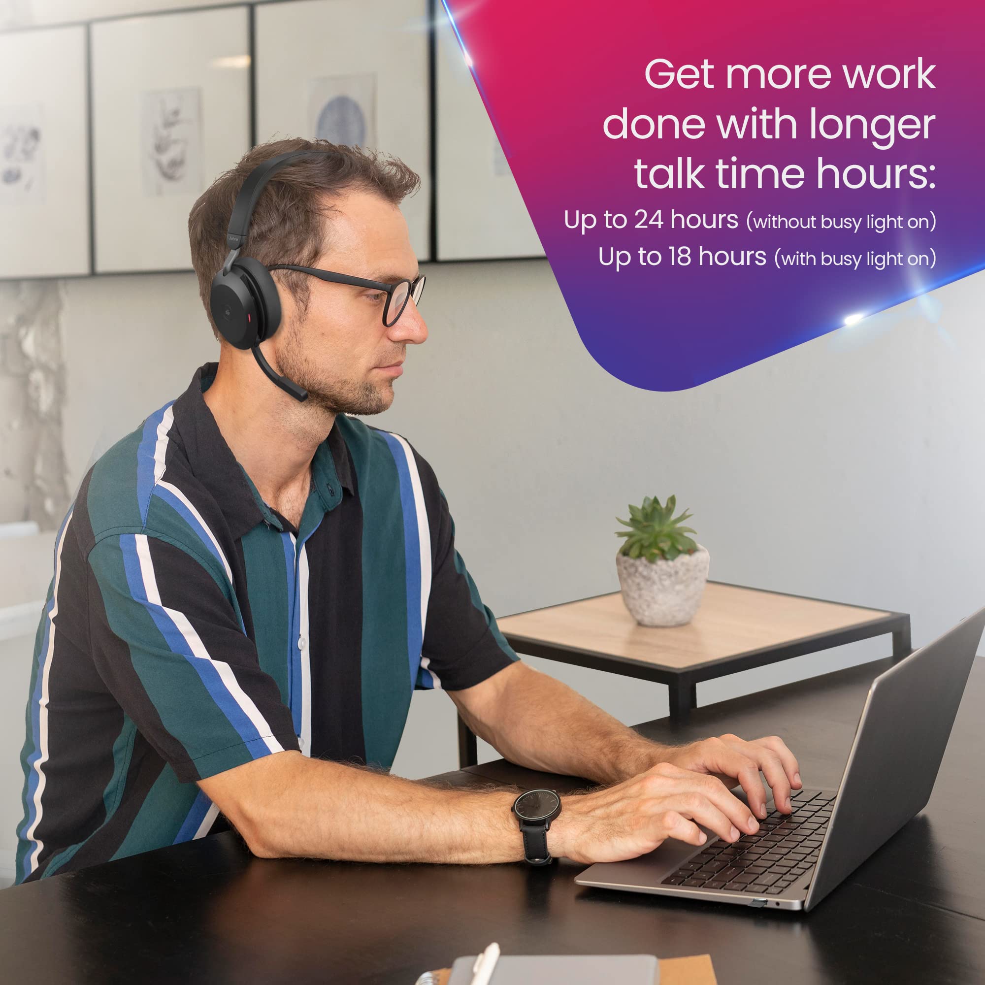 Jabra Evolve2 75 Wireless Headset Stereo UC w/Charging Headset Stand, USB Dongle, Compatible w/Zoom, RingCentral, Smartphones, Tablets, PC/MAC, 27599-989-989, w/Gold Support Plan and Mobile Wallet