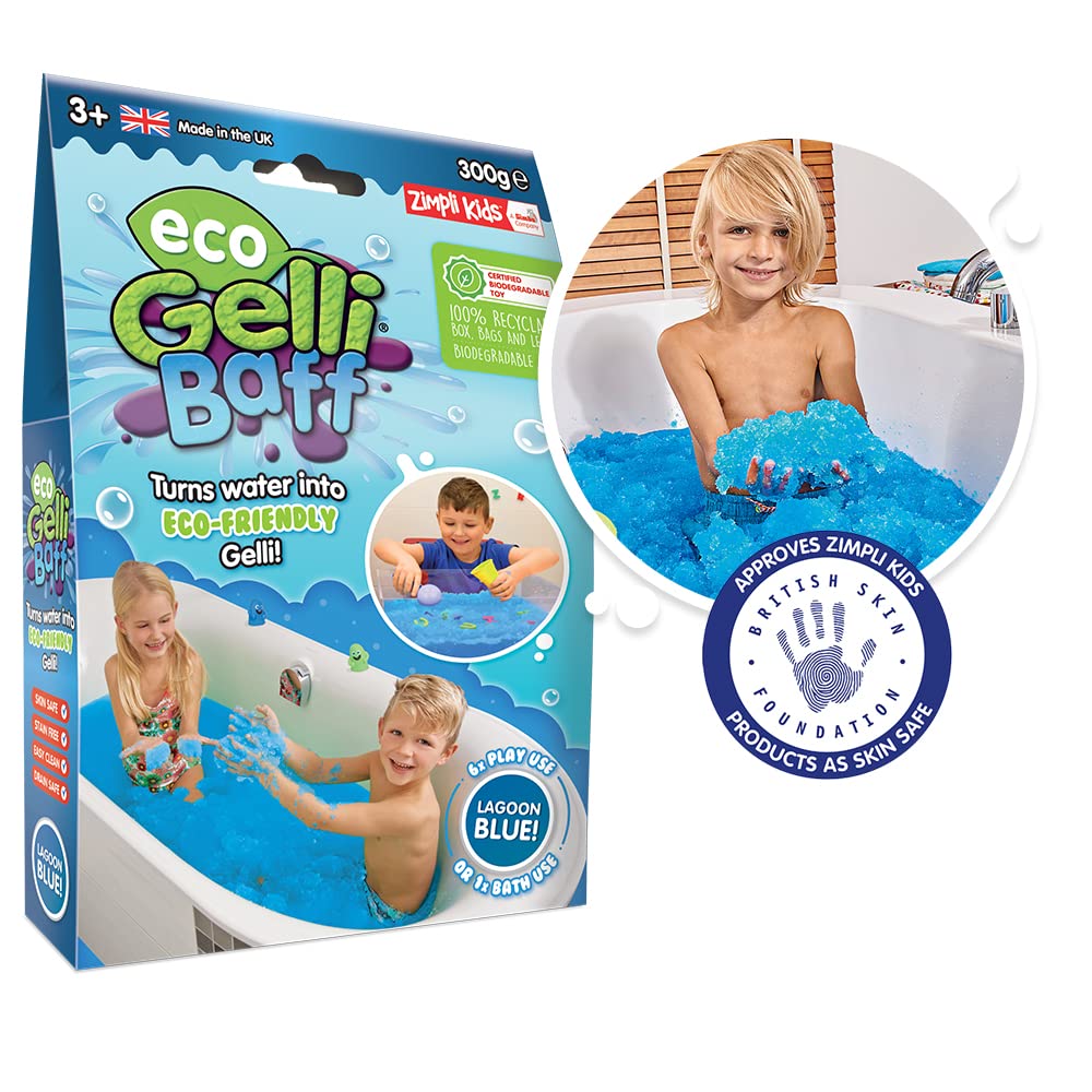 ZIMPLI - Eco Gelli Baff Blue, 1 Bath or 6 Play Uses, Magically turns water into thick, colourful goo, Eco-Friendly Bath Toy, Environmentally Friendly Gift