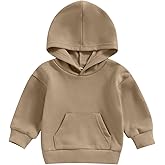 Lukivech Toddler Baby Boy Girl Hoodies Solid Color Long Sleeve Kangaroo Pocket Hooded Sweatshirt Top Fall Winter Clothes