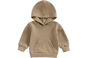 Lukivech Toddler Baby Boy Girl Hoodies Solid Color Long Sleeve Kangaroo Pocket Hooded Sweatshirt Top Fall Winter Clothes
