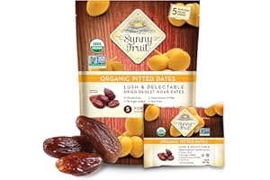Sunny Fruit Organic Dried Pitted Deglet Nour Dates - 1 Bag (5 Individual Portion Packs) | No Preservatives, No Sugar Added | Healthy, Convenient Superfood Snack Packs | ORGANIC, NON-GMO, HALAL, KOSHER