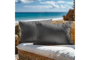 WOLKI Waterproof Outdoor Pillows 12X20 Inch Feather and Down Filled Throw Pillow for Patio Furniture,Outside Decorative Set of 2,Gery