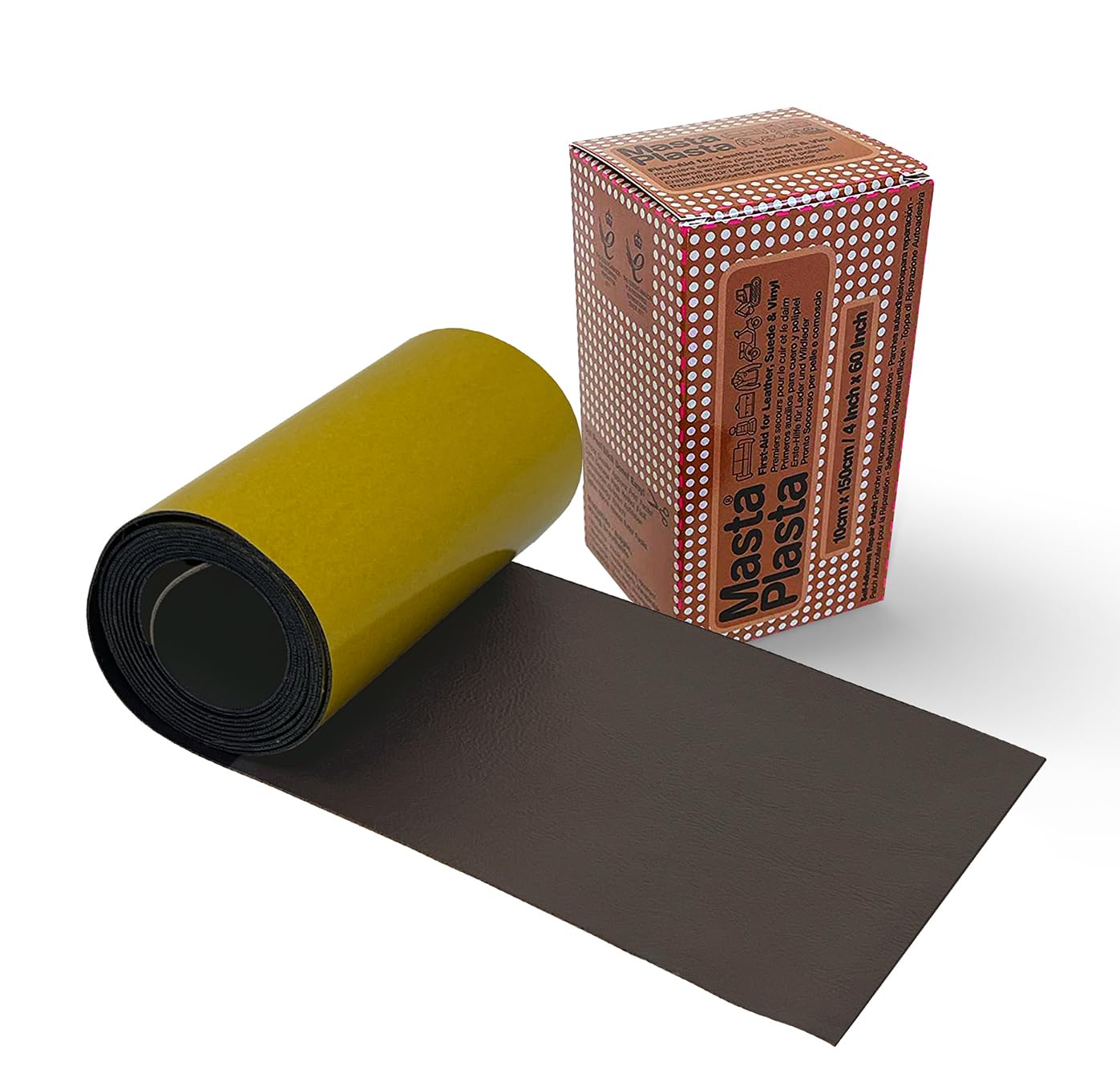 The Original All-in-One Leather Repair Kit by MastaPlasta. Self Adhesive Leather Repair Patch for Sofas - Dark Brown 150 x 10cm (60 x 4in). Easy Upholstery-Quality Leather Repair for Car Seats & DIY — image 1