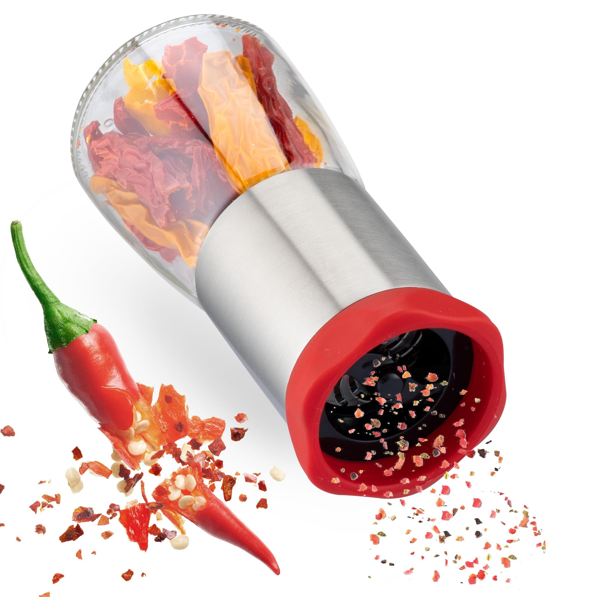 ZOLMER® Chilli Grinder Made of Stainless Steel & Glass | Spice Cutter - Chili Cutter for Coarse Spices & Chili - Spice Mill Herb Mill - with Aroma Protection