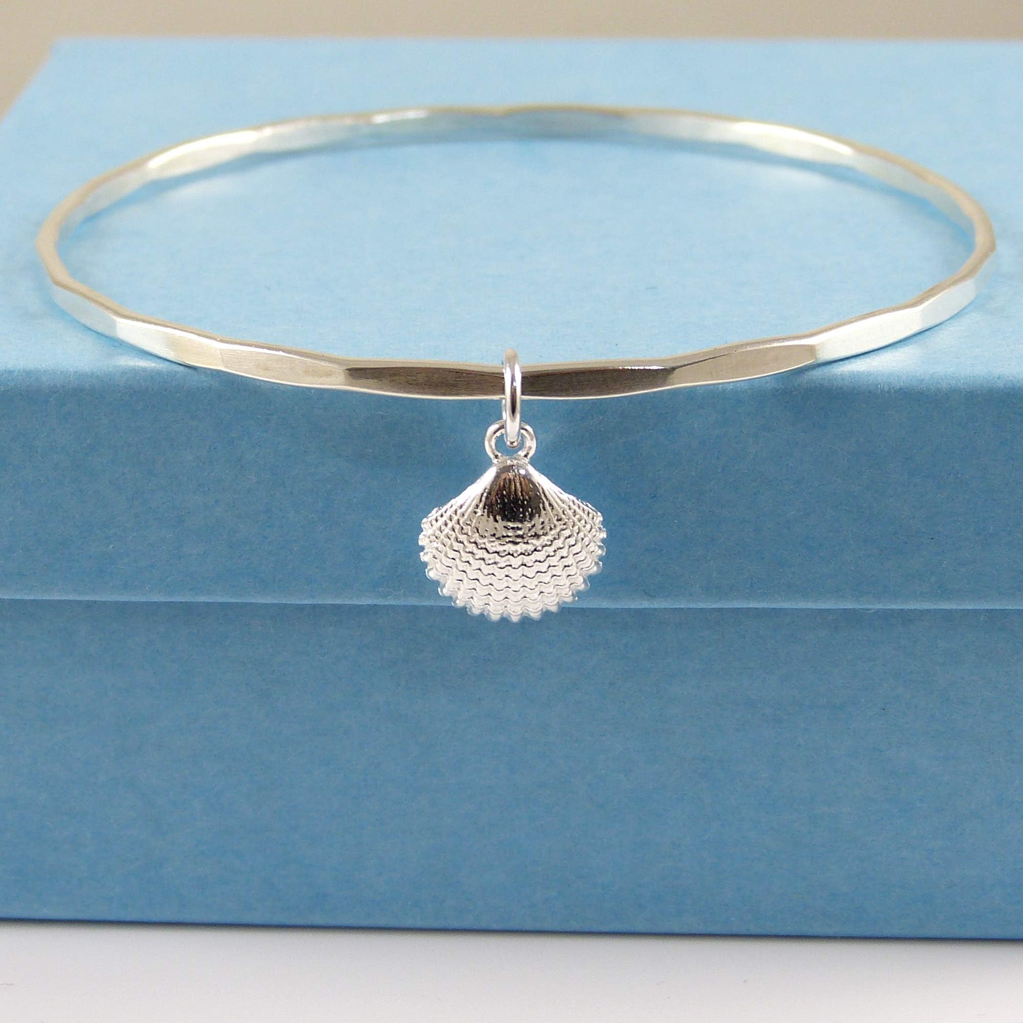Sterling Silver Shell Bangle - Gift Boxed - Size Medium