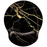 Mouse Pad with Wrist Support, Ergonomic Mouse Pad with Memory Foam Wrist Rest Cushion, Non-Slip Rubber Base Gaming Mice Pad for Home Office Computer Laptop, Black Golden Marble