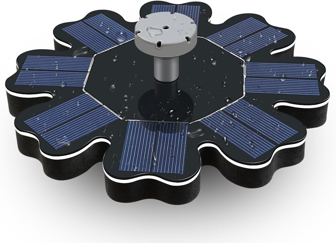 Tranmix Solar Fountain Pump, Solar Powered Bird Bath Fountain 1.6W Outdoor Floating Water Pump Kit with 8 Nozzles