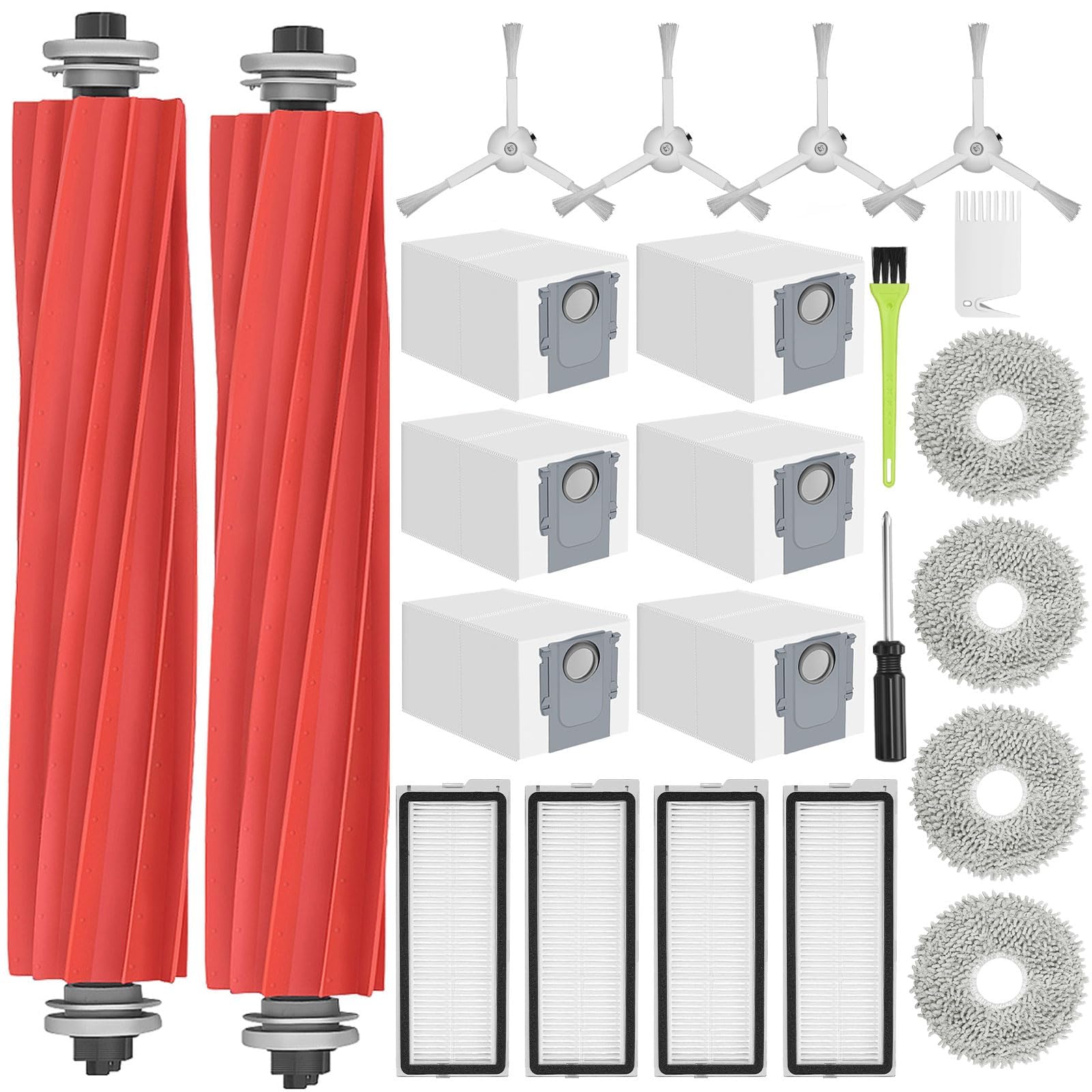 Photo 1 of RUKHOOL Replacement Accessories for Roborock Qrevo S/Qrevo Pro/Qrevo Plus/QRevo MaxV Replacement Parts for Qrevo S Accessory Kit, 2 Main Brushes, 6 Dust Bags, 4 Filters 4 Mop Pads 4 Side Brushes