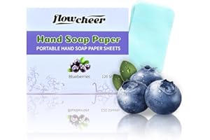 flowcheer Paper Soap Sheets For Hand Washing - (120 Pcs) Blueberry Scent Portable Travel Soap Sheets, Eco-Friendly, Dissolvable soap sheets for travel, Hiking, Outdoor, School