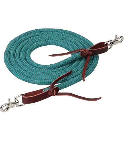 Rênes De Corde Tressée Mustang – 3/4 X 8 Pieds – Marron, Quincaillerie Nickelée – Réf 8126