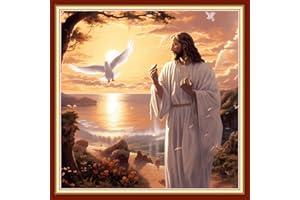 Foxdiviy Stamped Cross Stitch Kits Full Range of Embroidery Needlework Starter Kits for Beginners Adults 11CT Embroidery Patterns Art Crafts DIY Needlepoint Kits-Jesus by The Sea 18x18 inch