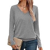 Micticsi Womens V Neck Long Sleeve Shirts Casual Banded Hem Tops Basic Tees Spring Outfits Clothes 2026