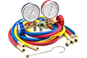 Biltek HVAC R12 R22 R502 A/C Diagnostic Manifold Gauge Kit w/ 3 Color 60" Charging Hose (NPTC-560G-1M)