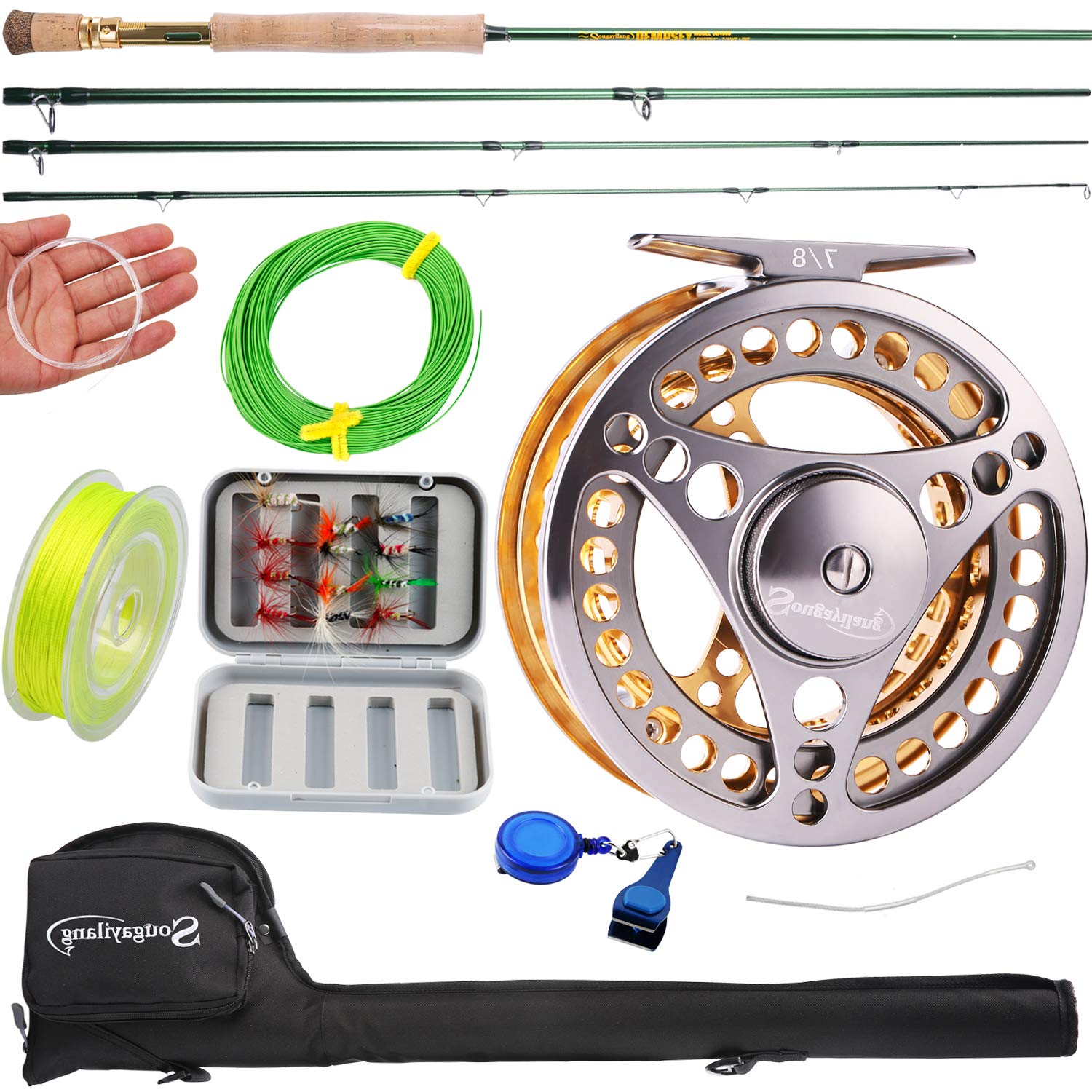 Sougayilang Fly Fishing Rod Reel Combo with Lightweight Portable Rod and Reel, Complete Starter Package (Golden-7/8)