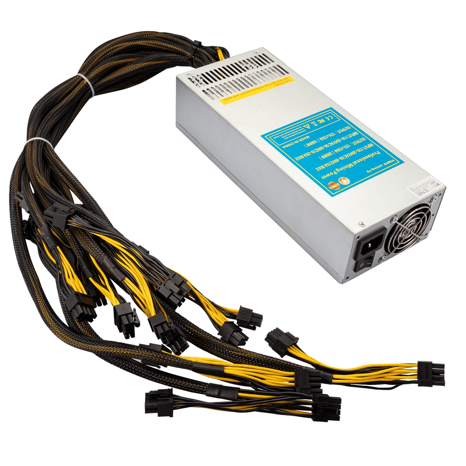 VTRETU 2000W Mining Power Supply 2U Miner PSU 110-264V for ETH Miner Machine, Support 8 GPU Mining rig, with 12000 RPM Powerful Fan (10 Connection Cables and 1 Power Cord