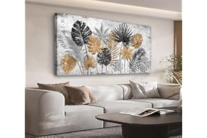 Large Leaf Wall Art for Living Room Decor Framed Art Brown Black Tropical Plant Canvas Pictures Modern Artwork Monstera Botan
