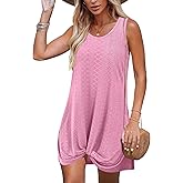 BKRIVE Swimsuit Coverup Summer Dresses for Women Vacation Essentials Eyelet Crew Neck Loose Sleeveless Twisted Dresses