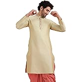 KISAH Men's Kurta - Solid Pattern Cotton Blend Tunic with Mandarin Collar, Regular Fit - Indian Wedding Outfit for Men - Festive Wear for Diwali, Eid & Celebrations, Olive Green, 44