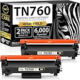 Smart Ink Compatible TN760 Toner Cartridge Replacement for Brother TN 760 TN730 2 Pack (CHIP) to use with HL-L2390DW DCP-L255