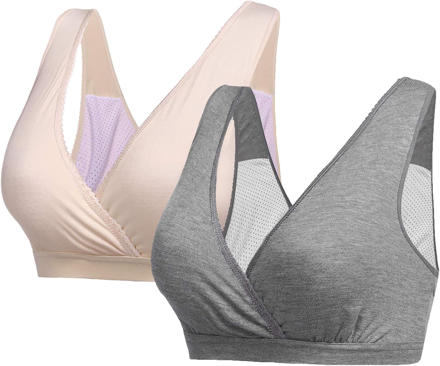 Ekouaer 2 Pack Nursing Sleep Bra Breastfeeding Bras Wireless Maternity Wide Band Shoulder Straps Bra at  Women’s Clothing store