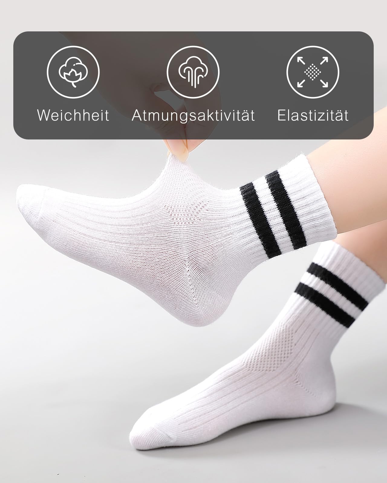 Kyopp 5 Paar Socken Kinder Jungen und Mädchen Knöchelsocken Atmungsaktiv Sneaker Gestreift Crew Socks 3