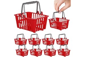 Bestonzon 10 Pcs Miniature Shopping Basket Toys for Kids Pretend Play Grocery Store Accessories Small Red Plastic Grocery Bas