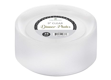 Elite selección 9 Inch platos desechables (plástico duro transparente Partido Cena 75 Count