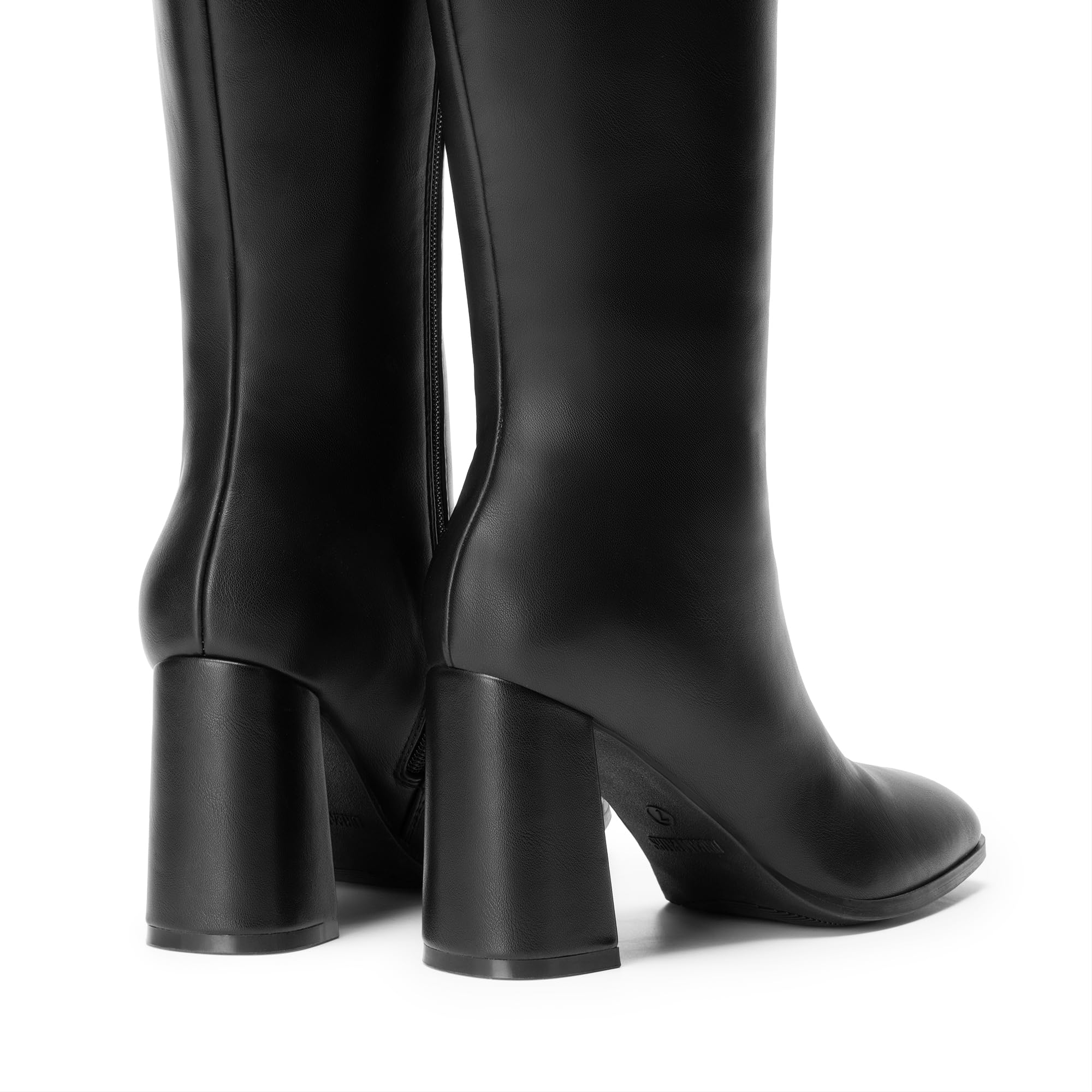 DREAM PAIRS Knee High Boots for Women Square Toe Gogo Chunky Heel with Side Zip