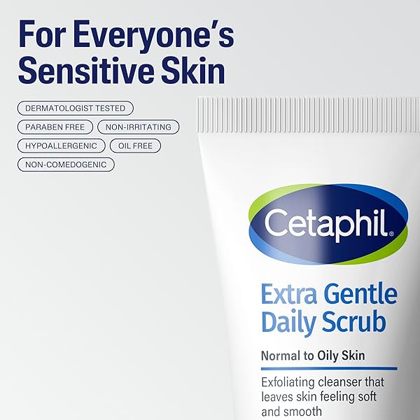 CETAPHIL EXFOLIATING FACE WASH, EXTRA GENTLE DAILY FACE SCRUB, GENTLY EXFOLIATES & CLEANSES, FOR ALL SKIN TYPES, NON-IRRITATING & HYPOALLERGENIC, SUITABLE FOR SENSITIVE SKIN, 6 FL OZ, PACK OF 2