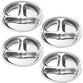 NROZIET 4 Pack 304 Stainless Steel Divided Plates, Non-Slip Heat-Resistant Lunch Tray for Adults, Deep 3 Compartment Meal Prep Trays for Camping, School, Dishwasher Safe (BPA-Free, Rustproof)