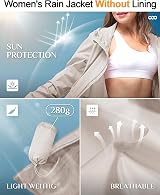 33,000ft Women Rain Jacket Lightweight Hooded Waterproof Breathable Beige XL/16 view 4