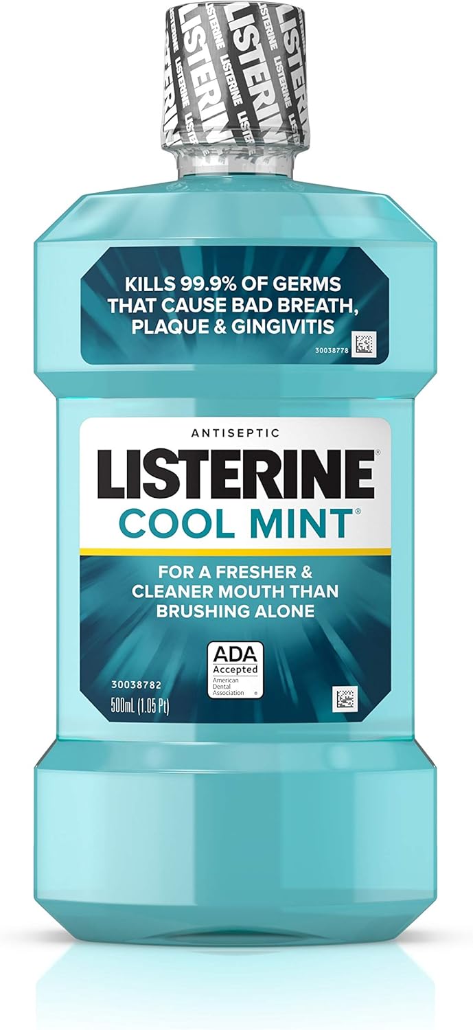 Listerine Cool Mint Antiseptic Oral Care Mouthwash to Kill 99% of Germs that Cause Bad Breath, Plaque and Gingivitis, ADA-Accepted Mouthwash, Cool Mint Flavor, 500 mL: Health & Personal Care