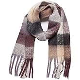 SHOHOKU Large Chunky Plaid Scarf Coloured Checked Oversized Scarf Tassel Soft Fall Winter Thick Warm Shawl Women