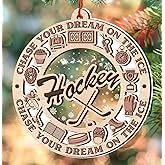 Hockey Ornaments for Christmas Tree - Hockey 2 Layer Wood & Acrylic Ornament Decor 2024 - Hockey Gifts for Men, Women - Gifts for Hockey Lovers for Hockey Fans