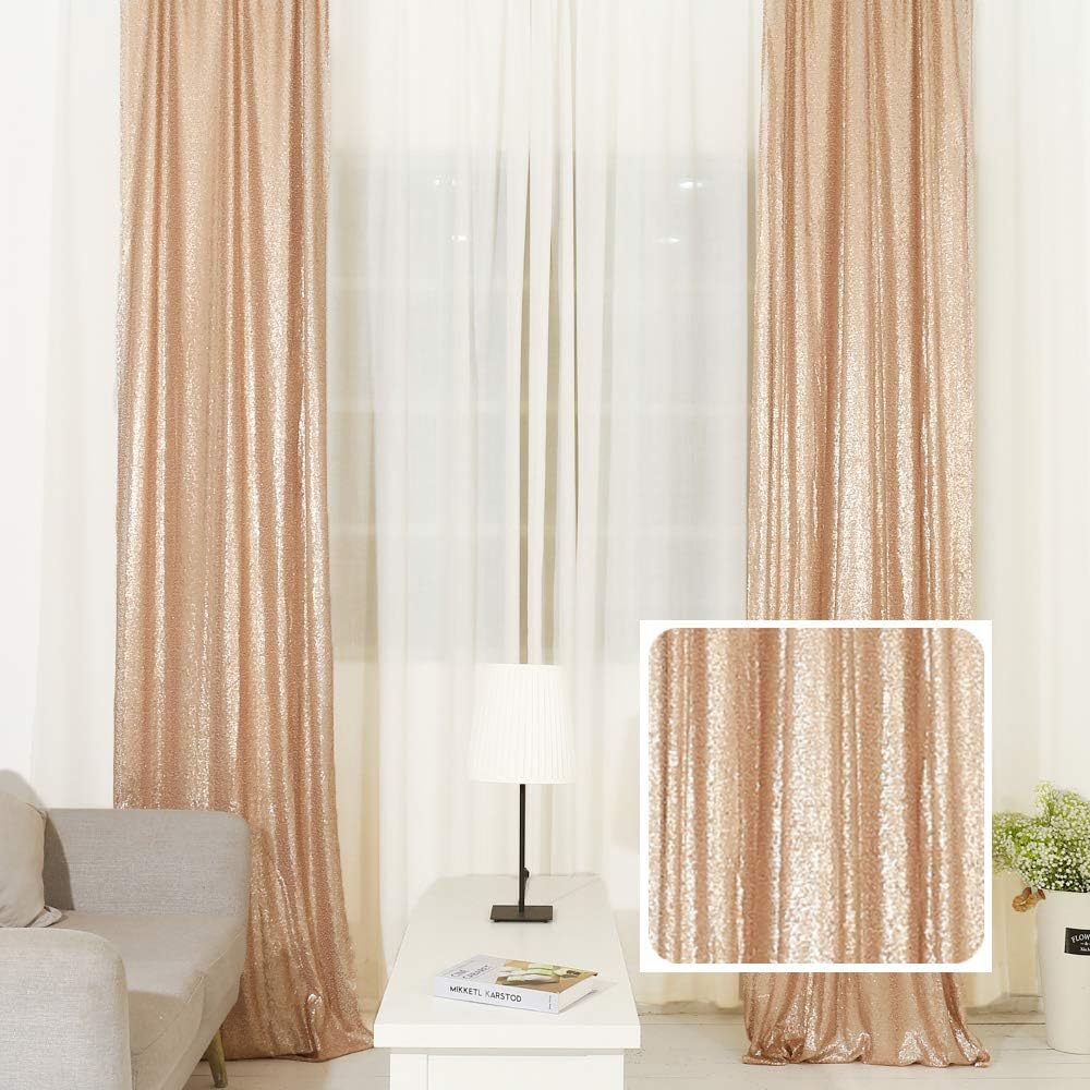 TRLYC Sequin Backdrop Curtain - 2x8FT Glitter Champagne Sequin Curtains Backdrop for Party Wedding Birthday Christmas Halloween