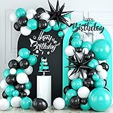 Teal Balloon Arch Kit - Black &amp; White Balloons, Silver Star Foil - Perfect for Birthday, Wedding, Baby Shower &amp; Graduation Parties