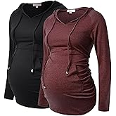 Bhome Maternity Hoodie Long Sleeves Shirt Casual Top Basic Tee Layering Sweatshirt
