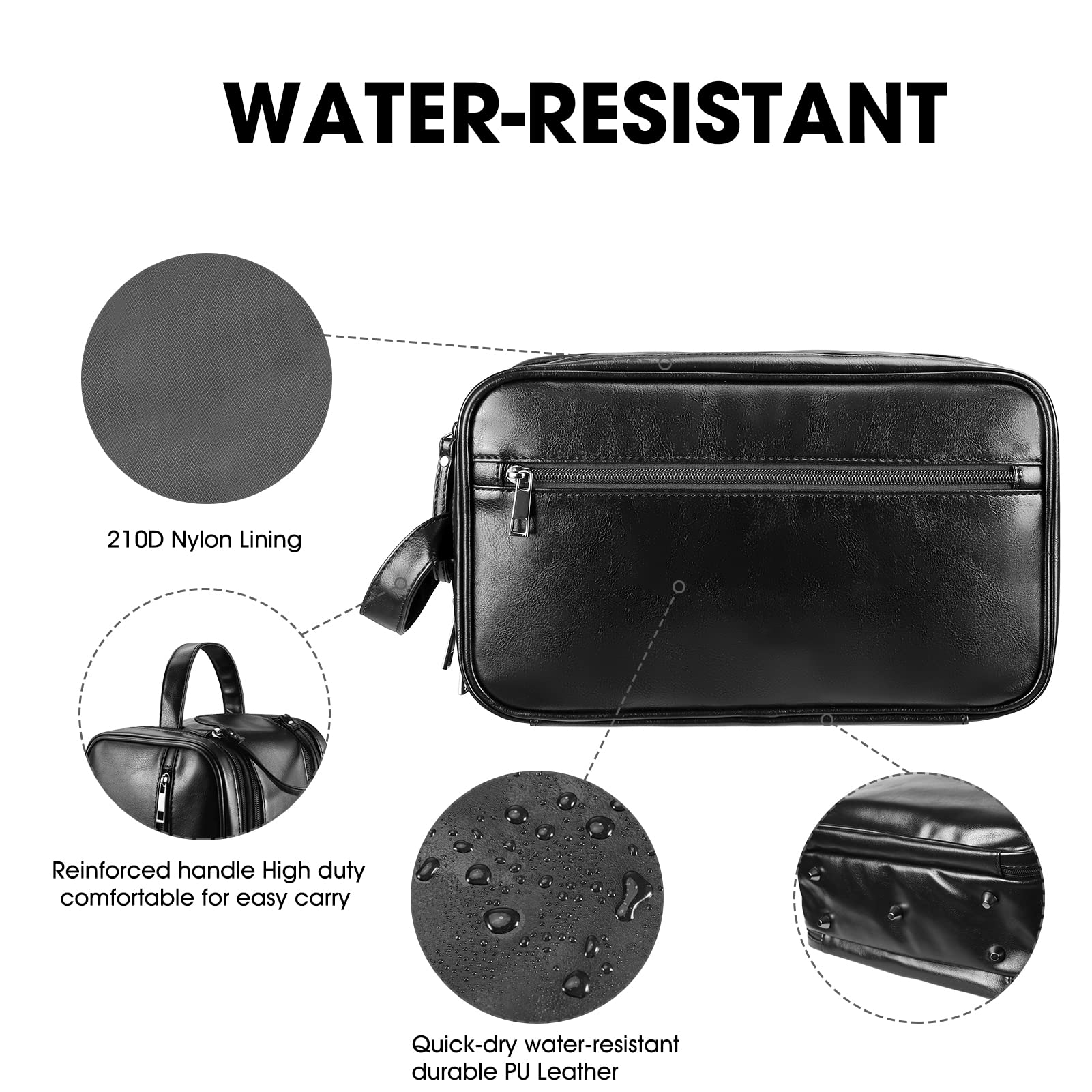 BNSPOCKET Personalized Leather Travel Toiletry Bag for Men, Large Travel Bathroom Shaving Dopp Kit, Large Cosmetic Bag Waterproof