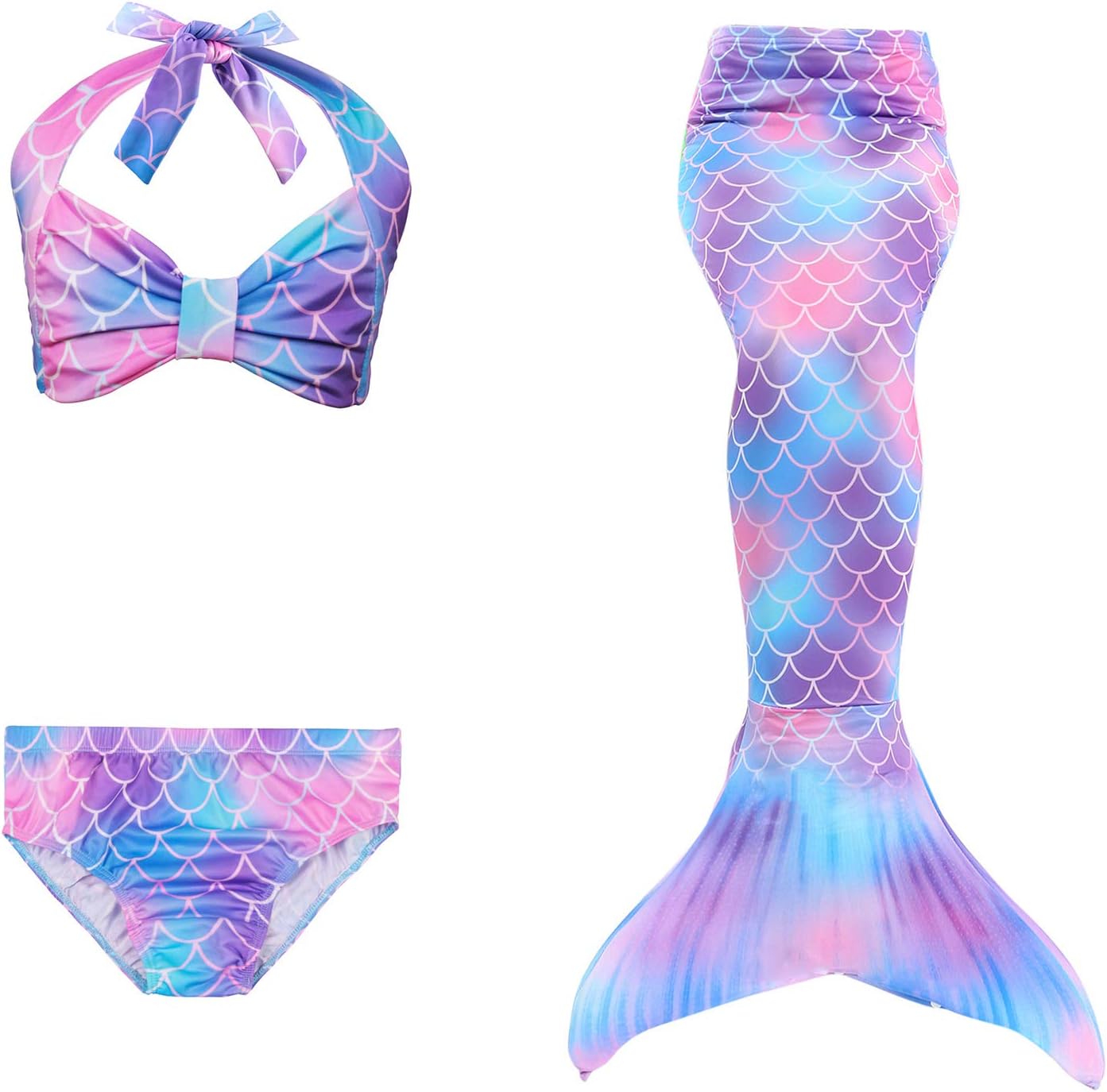 2019 New Girls Swimsuit Mermaid Tails for Swimming Princess Bikini Bathing Suit Set Can Add Monofin for（3-12 Years）