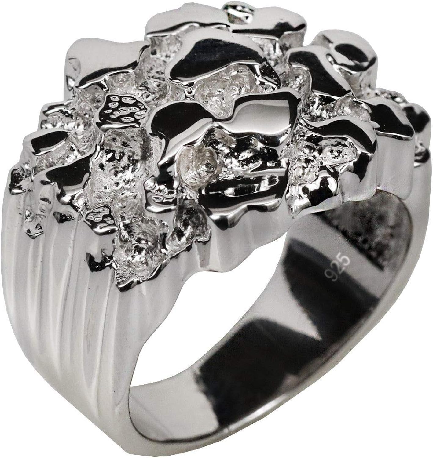 Harlembling Solid 925 Sterling Silver Men's Silver Ring - Nugget Ring - Pinky or Ring Finger - Sizes 7-13|